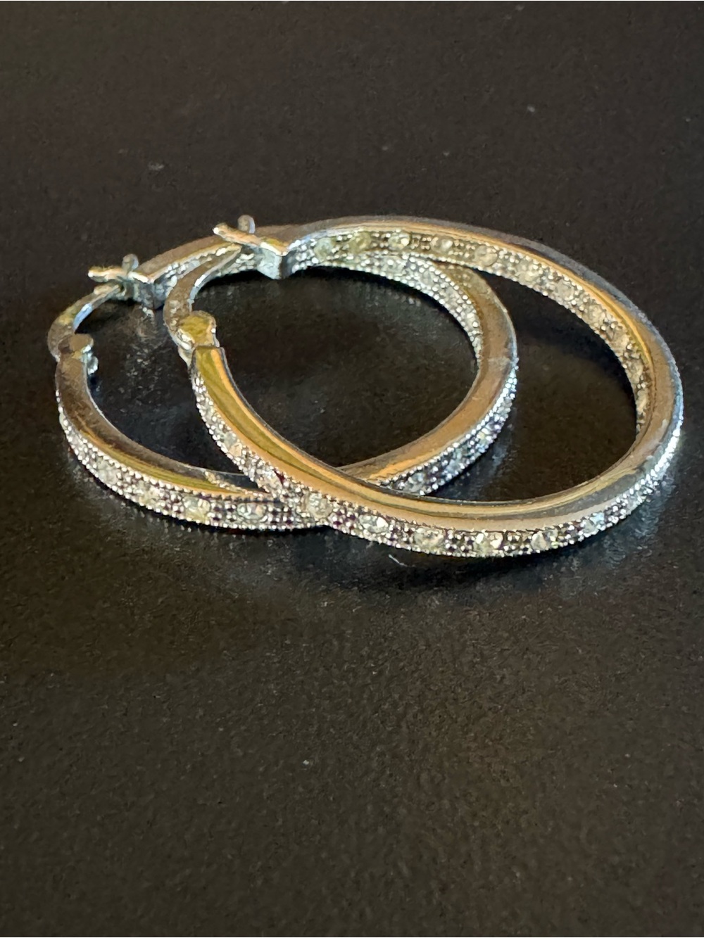Silver Tone Inside Out Crystal Hoop Earrings